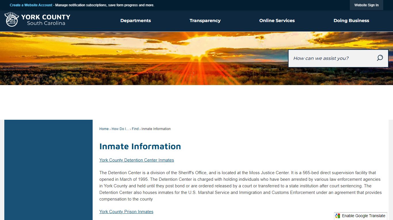 Inmate Information | York, SC
